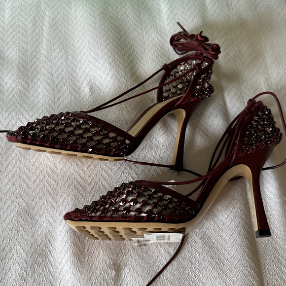 Bottega Veneta Sparkle Stretch Embellished Sandals, Bordeaux, Size 37 - Picture 16 of 16
